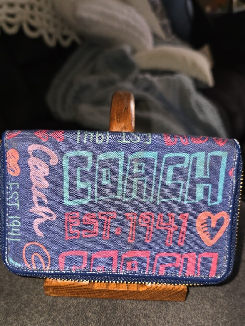 Coach 'Project' Navy Wristlet with Multicolor Script Hearts - Picture 4 of 15